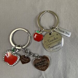 2 Teacher Appreciation Gift Key Chains With Red Apple And Message